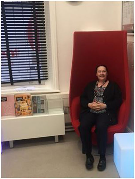 Marian enjoying one of our new chairs