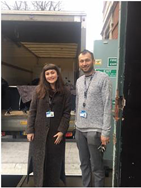 Front of House Supervisor Serena Braida and Building Supervisor Piotr Wijas, arrive bright and early to unload the delivery from Bloomberg.